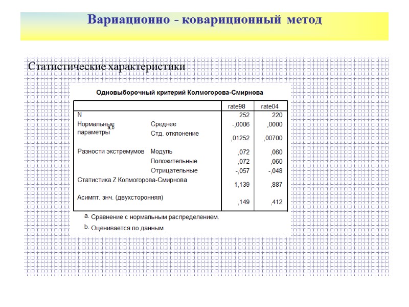 Вариационно - ковариционный метод   Статистические характеристики